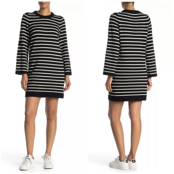 Madewell Stripe Wool Sweater Dress Womens S Small Stripe Button Long Sleeve - Picture 12 of 13